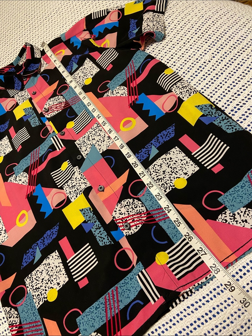 Drill Clothing Company Oh Snap Stretch Retro Geometric Button Down Shirt Small - Picture 9 of 10